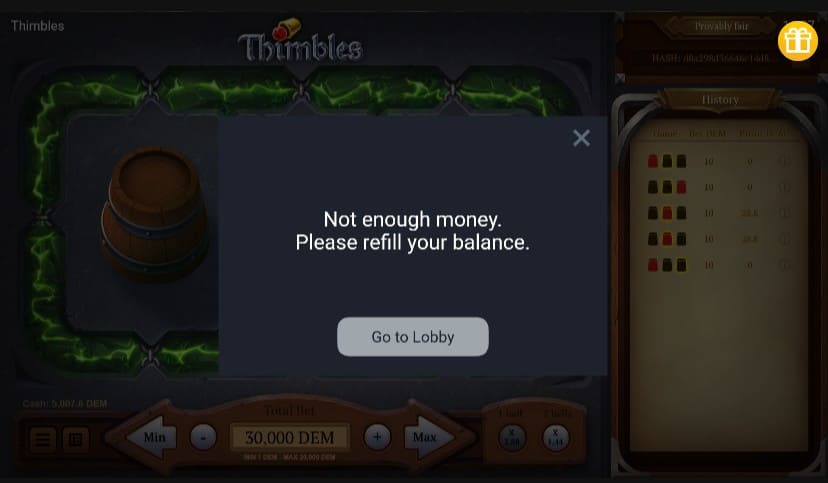 Thimbles game