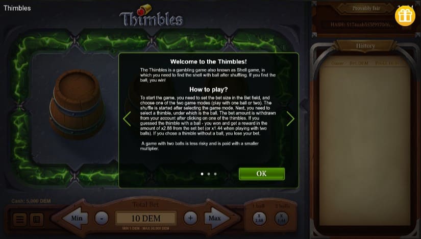Thimbles game